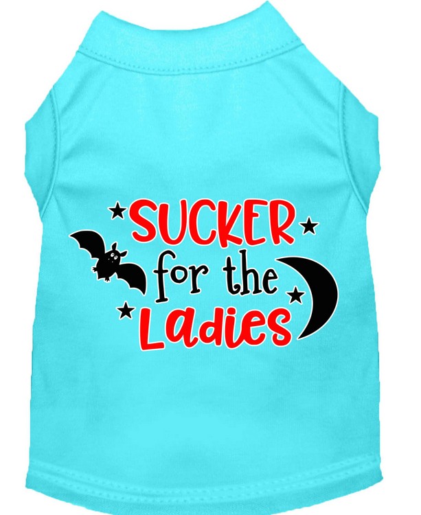 Sucker for the Ladies Screen Print Dog Shirt Aqua XS